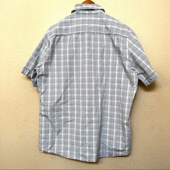 7 Diamonds White Blue Brown Short Sleeve Button Up Shirt O-11 - Picture 6 of 13